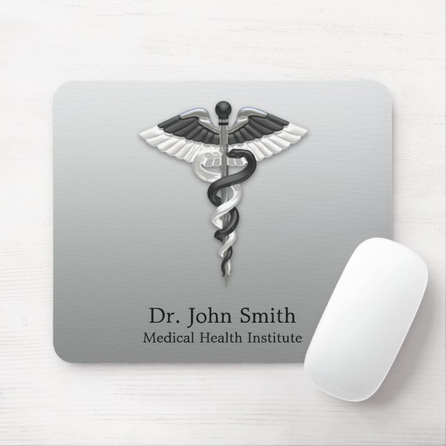 Noble Medical Elegant Black White Caduceus Classy Mouse Pad (With Mouse)
