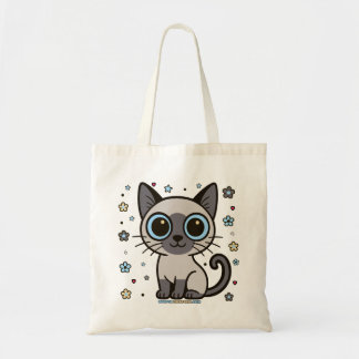 Noble Nora Floral Siamese Cat Tote Bag