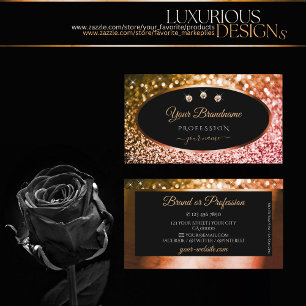 Noble Orange Pink Ombre Glitter Black and Diamonds Business Card