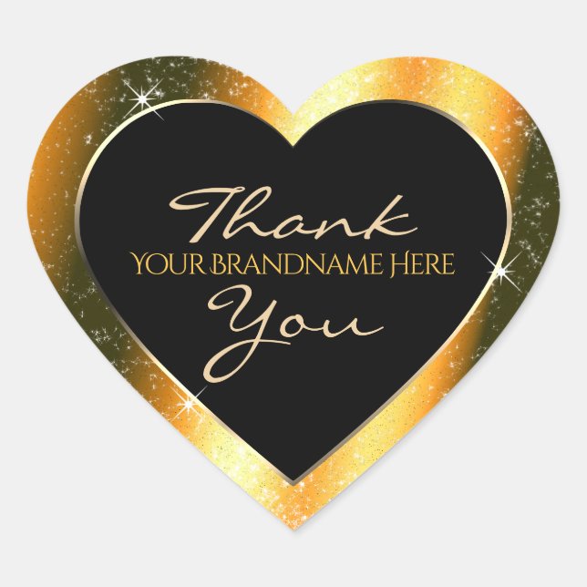 Noble Orange Sparkle Glitter Frame Thank You Heart Sticker (Front)