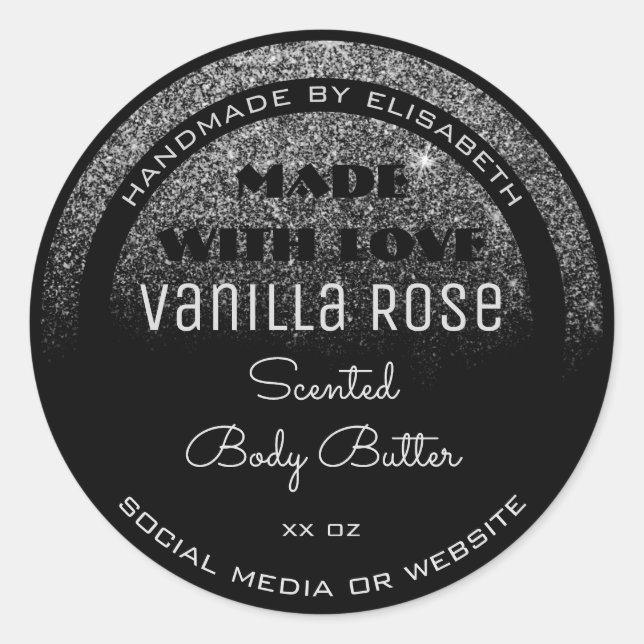 Noble Product Labels Black and Silver Glitter Rain (Front)