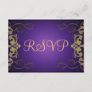 Noble Purple & Gold Scroll RSVP Card