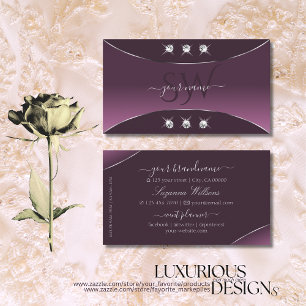 Noble Purple Silver Decor Diamonds and Monogram Business Card