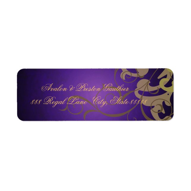 Noble Purple Texture Gold Scroll Address Labels (Front)