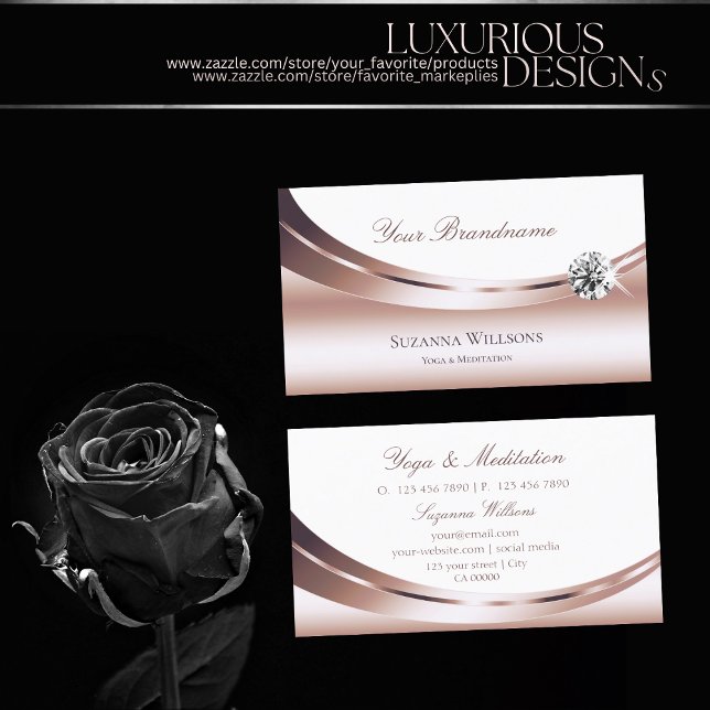 Noble Rose Gold and White with Sparkle Diamond Business Card (Creator Uploaded)