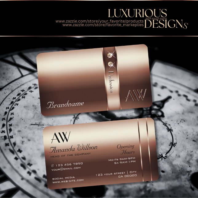 Noble Rose Gold Decor Shimmery Diamonds Initials Business Card (Creator Uploaded)