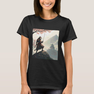 Noble Samurai Cat with Katana Among Petals T-Shirt
