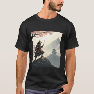 Noble Samurai Cat with Katana Among Petals T-Shirt