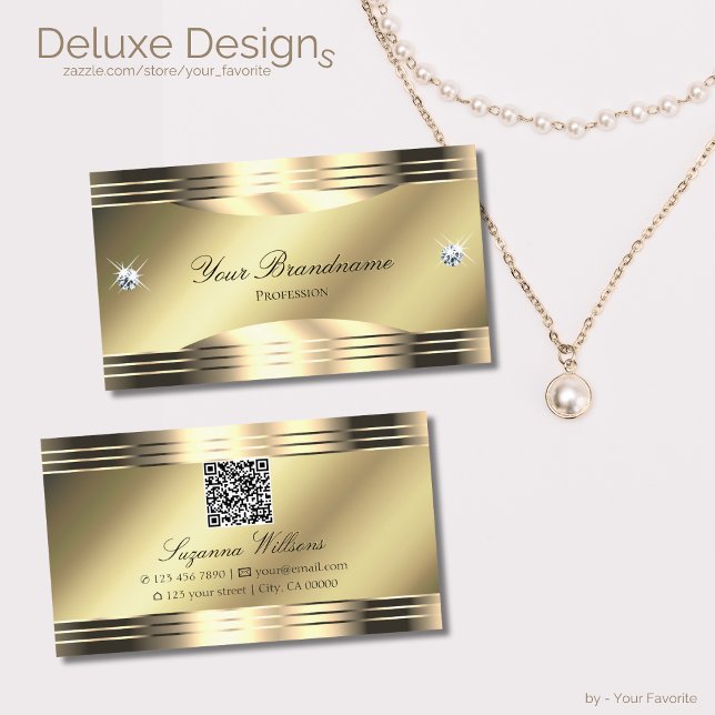 Noble Shimmery Gold Shiny Diamonds with QR Code Business Card (Creator Uploaded)