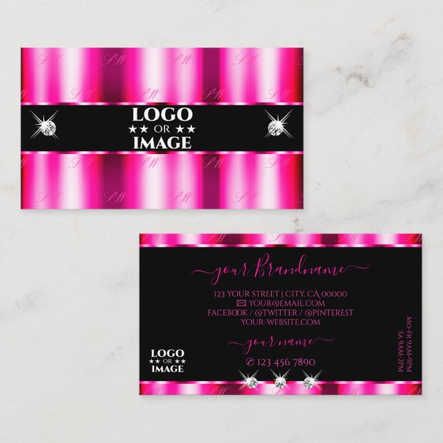 Noble Shimmery Pink Black Sparkle Jewels with Logo Business Card (Front/Back)