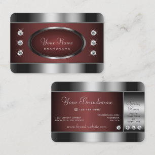 Noble Silver and Burgundy with Sparkling Diamonds Business Card