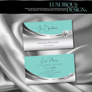 Noble Silver and Teal with Sparkle Diamond Elegant Business Card