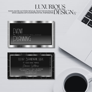 Noble Silver Frame Black Gradient Luxe Glamour Business Card