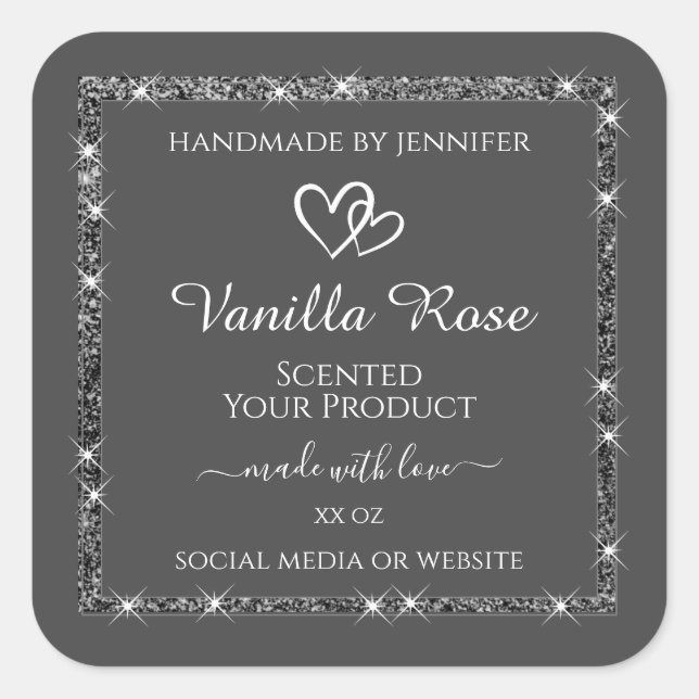 Noble Silver Glitter Grey Product Packaging Labels (Front)