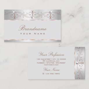 Noble Silver Rose Ornate Sparkle Diamonds Stylish Business Card