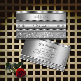 Noble Silver Sparkling Glitter Monogram Diamonds Business Card