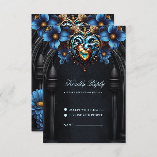 Noble  steampunk heart RSVP card (Front/Back)