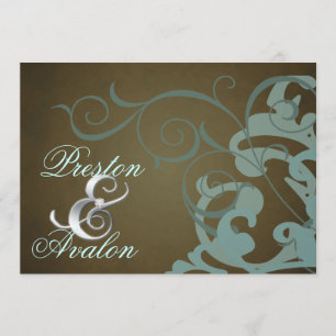 Noble Teal Scroll Brown Swirl Invitation