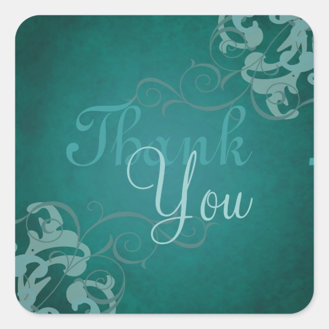 Noble Teal Scroll Teal Thank You Sticker (Front)