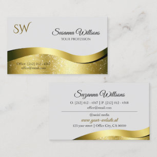 Noble Wavy Gold Decor on Light Grey with Monogram Business Card