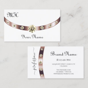 Noble White and Rose Gold with Monogram Luxurious Business Card