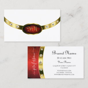 Noble White Gold Red Marble with Monogram Diamonds Business Card