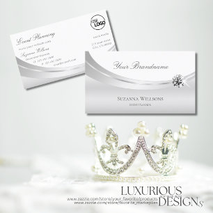 Noble White Silver Decorated with Logo and Diamond Business Card
