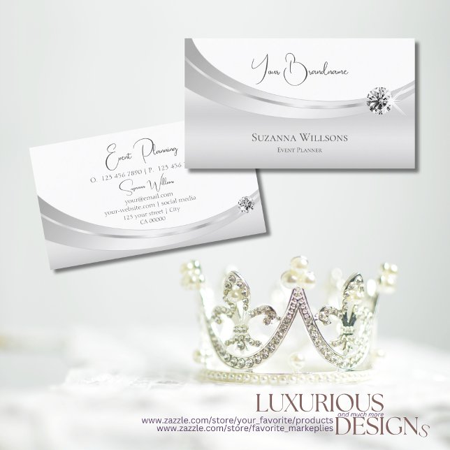 Noble White Silver Decorated with Sparkle Jewel Business Card (Creator Uploaded)