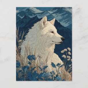 Noble White Wolf in Midnight Mountain Range Postcard