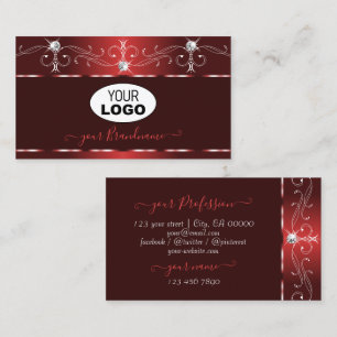 Noble Wine Red Squiggles Sparkle Diamonds Add Logo Business Card