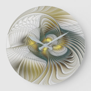 Nobly and Golden Abstract Fantasy Fractal Art Large Clock