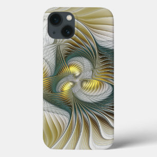 Nobly Golden Teal Abstract Fantasy Fractal Art iPhone 13 Case