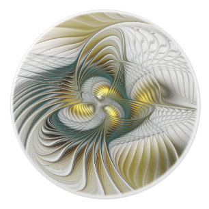 Nobly Golden Teal Abstract Fantasy Fractal Art Ceramic Knob