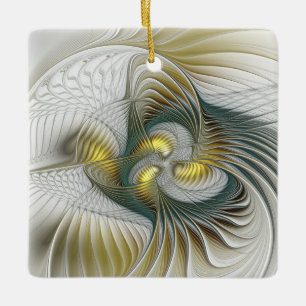 Nobly Golden Teal Abstract Fantasy Fractal Art Ceramic Ornament