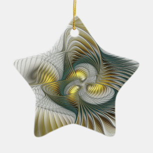 Nobly Golden Teal Abstract Fantasy Fractal Art Ceramic Ornament
