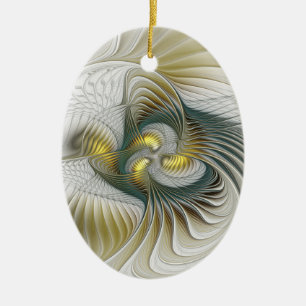 Nobly Golden Teal Abstract Fantasy Fractal Art Ceramic Ornament