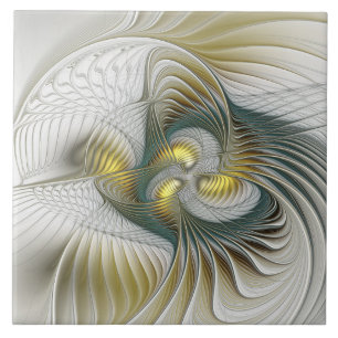Nobly Golden Teal Abstract Fantasy Fractal Art Ceramic Tile