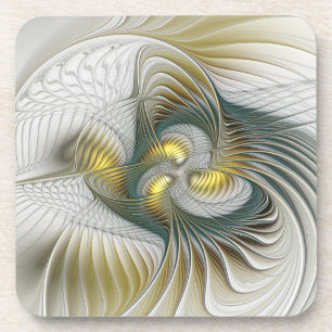 Nobly Golden Teal Abstract Fantasy Fractal Art Coaster