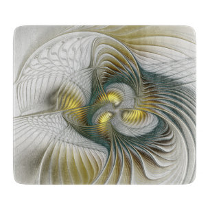 Nobly Golden Teal Abstract Fantasy Fractal Art Cutting Board