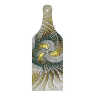 Nobly Golden Teal Abstract Fantasy Fractal Art Cutting Board
