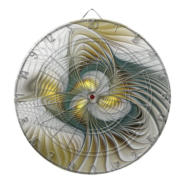 Nobly Golden Teal Abstract Fantasy Fractal Art Dartboard (Front)