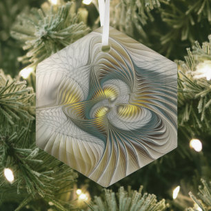 Nobly Golden Teal Abstract Fantasy Fractal Art Glass Tree Decoration
