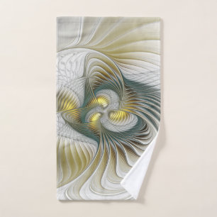 Nobly Golden Teal Abstract Fantasy Fractal Art Hand Towel