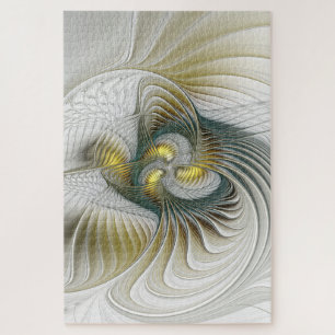 Nobly Golden Teal Abstract Fantasy Fractal Art Jigsaw Puzzle