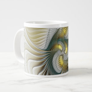 Nobly Golden Teal Abstract Fantasy Fractal Art Large Coffee Mug