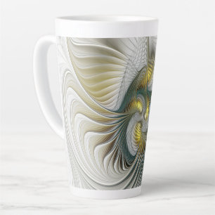 Nobly Golden Teal Abstract Fantasy Fractal Art Latte Mug