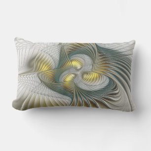 Nobly Golden Teal Abstract Fantasy Fractal Art Lumbar Cushion