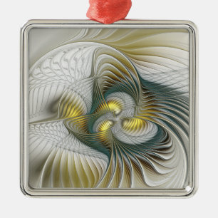 Nobly Golden Teal Abstract Fantasy Fractal Art Metal Ornament