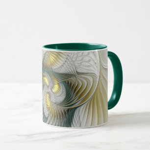 Nobly Golden Teal Abstract Fantasy Fractal Art Mug