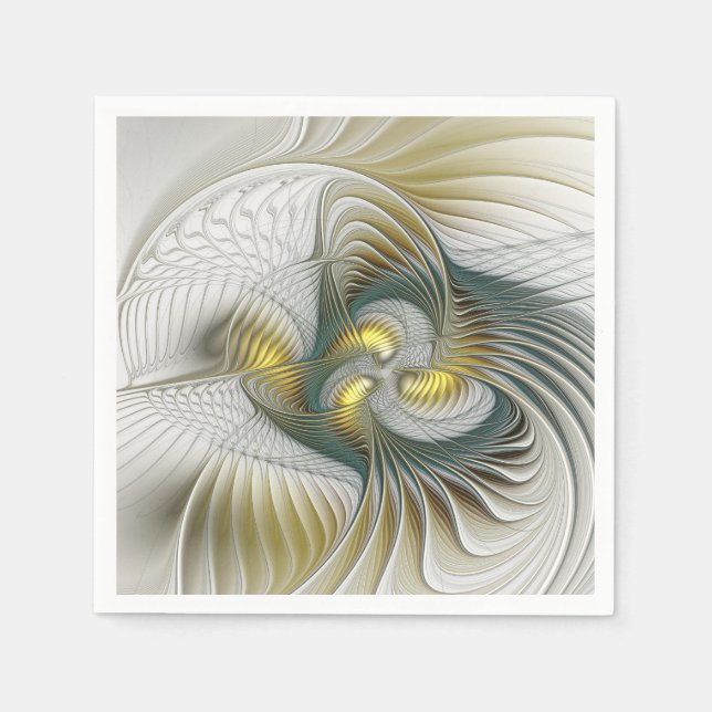 Nobly Golden Teal Abstract Fantasy Fractal Art Napkin (Front)